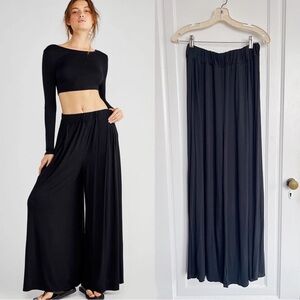 Free People • FP Beach Alia wide leg pants black flowy jersey knit palazzo